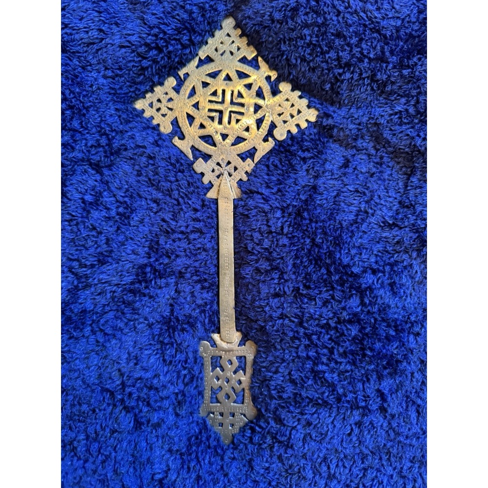 Ethiopian Coptic Brass Hand Cross Vintage Processional Artifact Decor Vintage